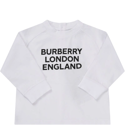 Shop Burberry White T-shirt For Babykids With Logo In Bianca