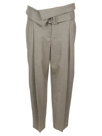 Shop Stella Mccartney Belted Cropped Pants In Willow Light Grey