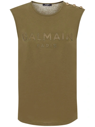 Shop Balmain Tank Top In Khaki