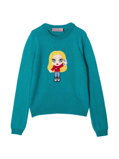 Shop Chiara Ferragni Blue Cashmere-wool Blend Knitted Embroidered Motif Jumper From