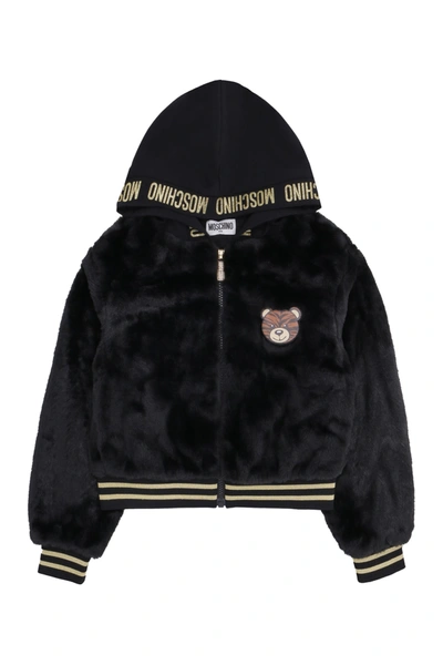 Shop Moschino Patch Bomber Jacket In Black