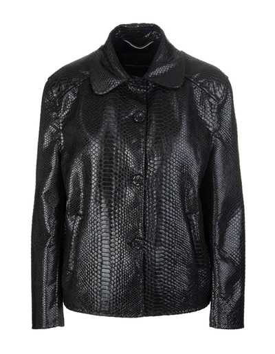 Shop Ermanno Scervino Black Python Effect Laminated Jacket