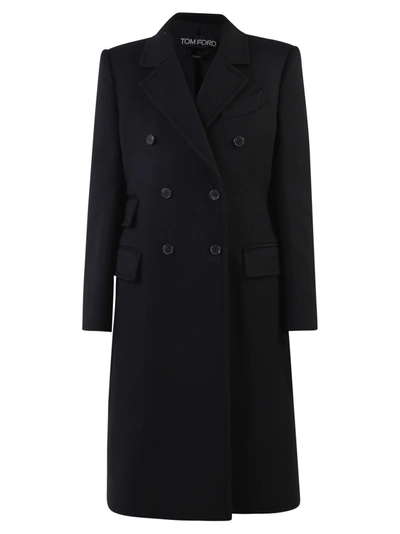 Shop Tom Ford Double Breasted Coat In Black