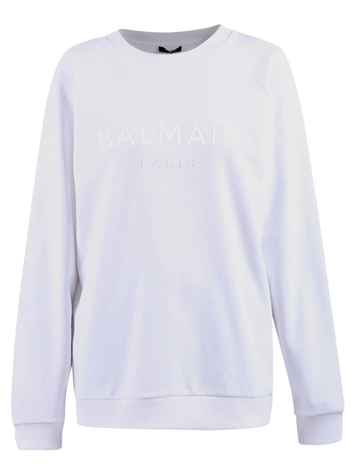 Shop Balmain Patched Sweatshirt In White