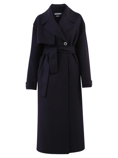 Shop Jacquemus Belted Coat In Blue