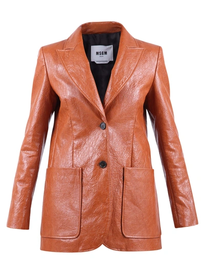 Msgm Single-breasted Jacket In Brown