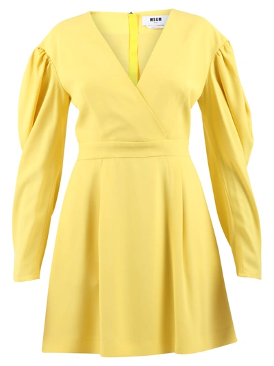 Shop Msgm Long Sleeves Dress In Yellow