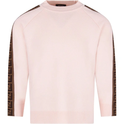 Shop Fendi Pink Sweater With Double Ff For Girl In Btz Rosa Chiaro