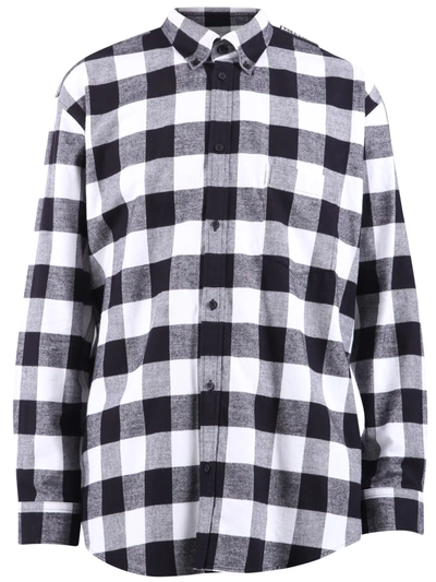 Shop Balenciaga Checked Flannel Shirt In Nero/bianco
