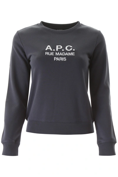 Shop Apc Tina Sweatshirt With Logo Embroidery In Lad Anthracite