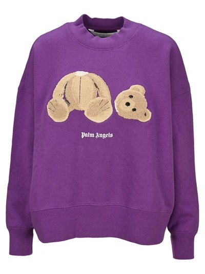 Shop Palm Angels Bear Sweatshirt In Purple Brown