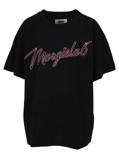 Shop Mm6 Maison Margiela Mm6 Logo Print T-shirt In Black