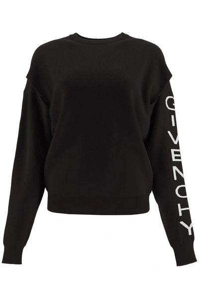 Shop Givenchy Micro Ribbed Sweater With Logo In Black/white