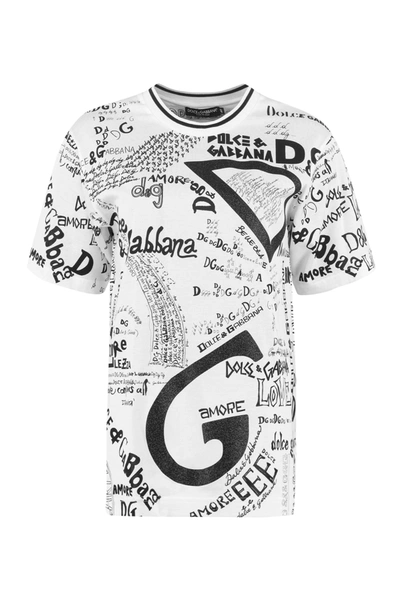 Shop Dolce & Gabbana Printed Cotton T-shirt In Bianco Ottico