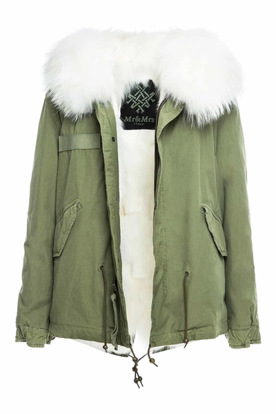 Shop Mr & Mrs Italy Exclusive Fw20 Icon Parka: Army Cotton Canvas Mini Parka With Fox Fur Lining In White