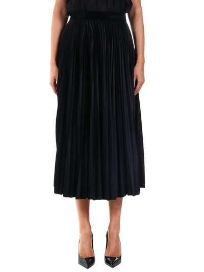 Shop Valentino Pleated Jersey Velvet Skirt In Black