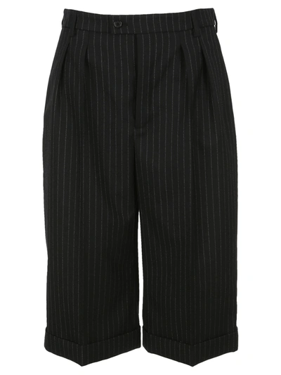 Shop Saint Laurent Pinstripe Tailored Bermuda Shorts In Nero