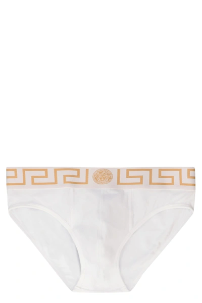 Shop Versace Cotton Panties With Elastic Band In Bianco E Oro