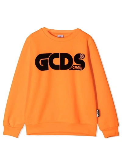 Shop Gcds Orange Cotton Sweatshirt In Arancio