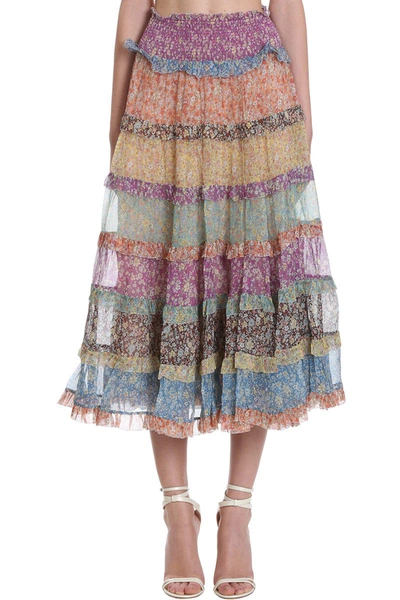 Shop Zimmermann Camaby Tiered M Skirt In Multicolor Synthetic Fibers