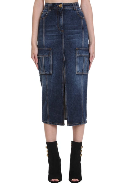 Shop Balmain Skirt In Cyan Denim