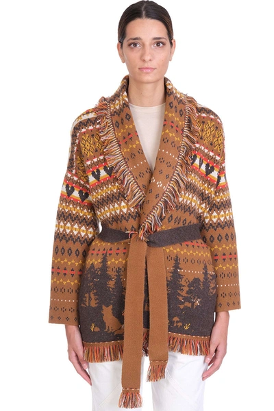 Shop Alanui Cardigan In Brown Cashmere