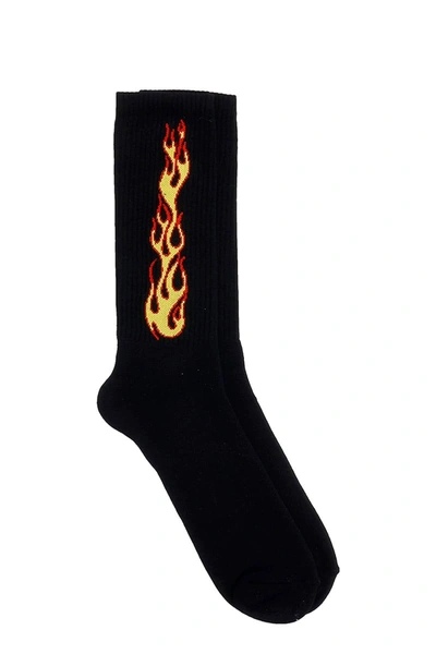 Shop Palm Angels Flames Socks In Black Cotton