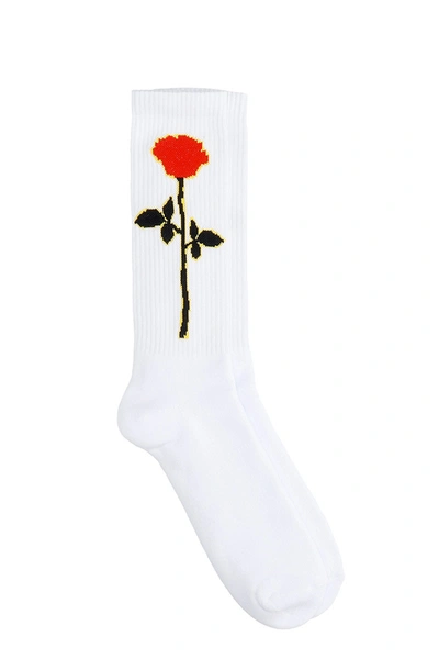 Shop Palm Angels Rose Socks In White Cotton