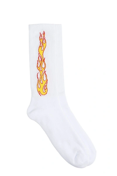 Shop Palm Angels Flames Socks In White Cotton