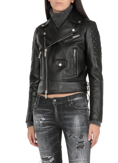 Shop Dsquared2 Leather Jacket  In Black