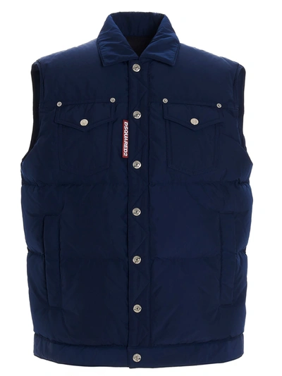 Shop Dsquared2 Denim Jacket Vest  In Blue