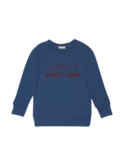 Shop Gucci Blue Sweatshirt With Frontal Logo In Indaco