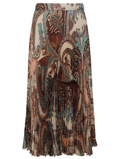 Shop Blumarine Pleated Printed Skirt In Cipria/cacao