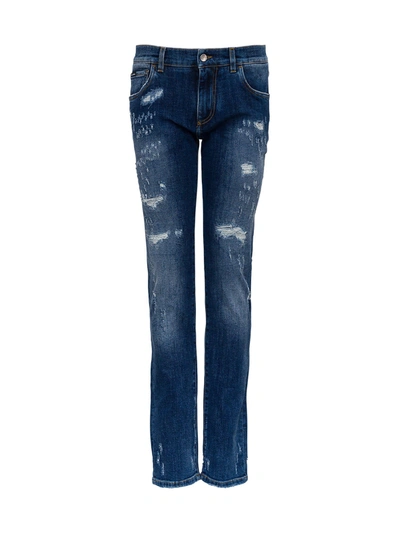 Shop Dolce & Gabbana Ripped And Skinny Jeans In Blu Denim