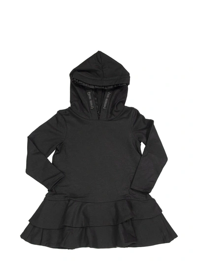 Shop Moncler Dress With Flounces And Hood In Nero.