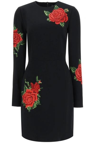 Shop Dolce & Gabbana Mini Dress With Rose Embroidery In Ricamati