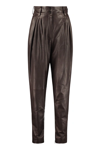 Shop Dolce & Gabbana Leather Pants In Marrone Scuro