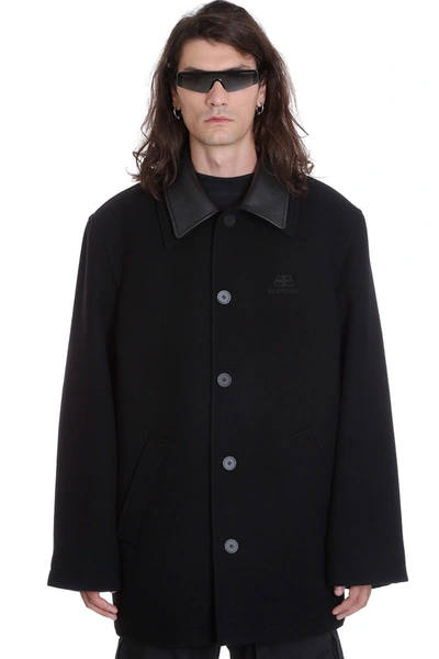 Shop Balenciaga Coat In Black Wool