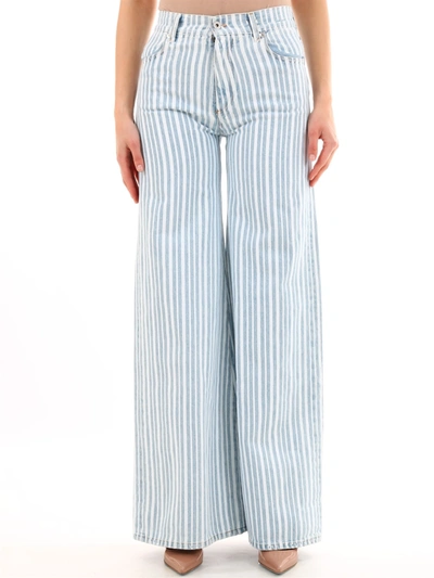 Shop Off-white Striped Palazzo Pants In Light Blue