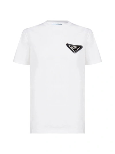 Shop Prada Logo-patch Cotton T-shirt In Bianco