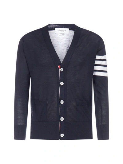 Shop Thom Browne 4-bar Merino Wool Cardigan In Navy