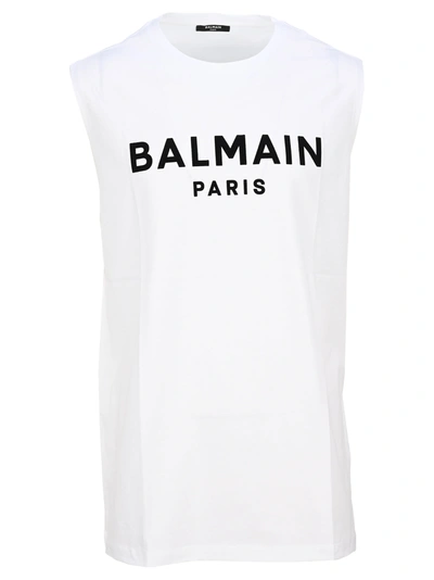 Shop Balmain Velvet Logo T-shirt In White + Black