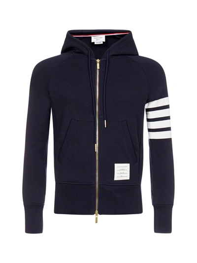 Shop Thom Browne 4-bar Cotton Hooded Track Suit Jacket In Navy