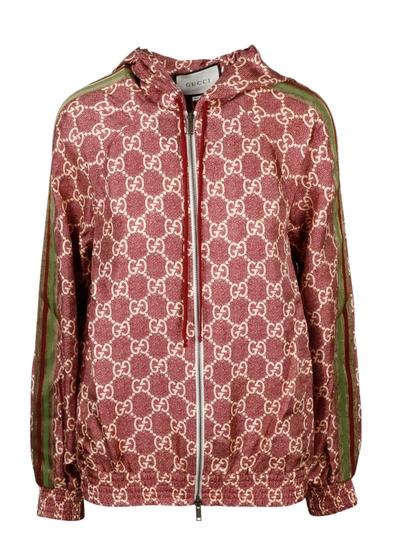 GG Supreme print silk jacket in pink and beige