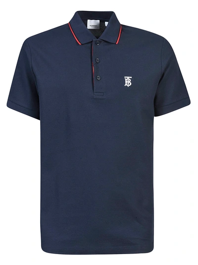 Shop Burberry Embroidered Initials Polo Shirt In Navy