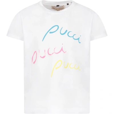 Shop Emilio Pucci White Girl T-shirt With Colorful Logos In Bianco