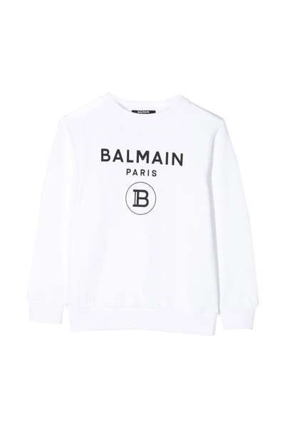 Shop Balmain Kids Round Neck Sweatshirt In Bianco