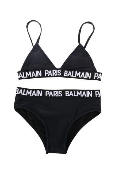 Shop Balmain Kids Two-piece Logo Band Swimsuit In Nero