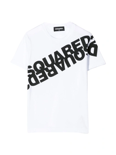 Shop Dsquared2 White T-shirt With Black Press In Bianco