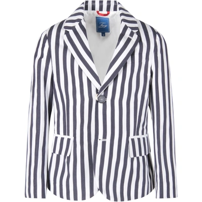 Shop Fay White And Blue Boy Jacket With Stripes In Blue/white
